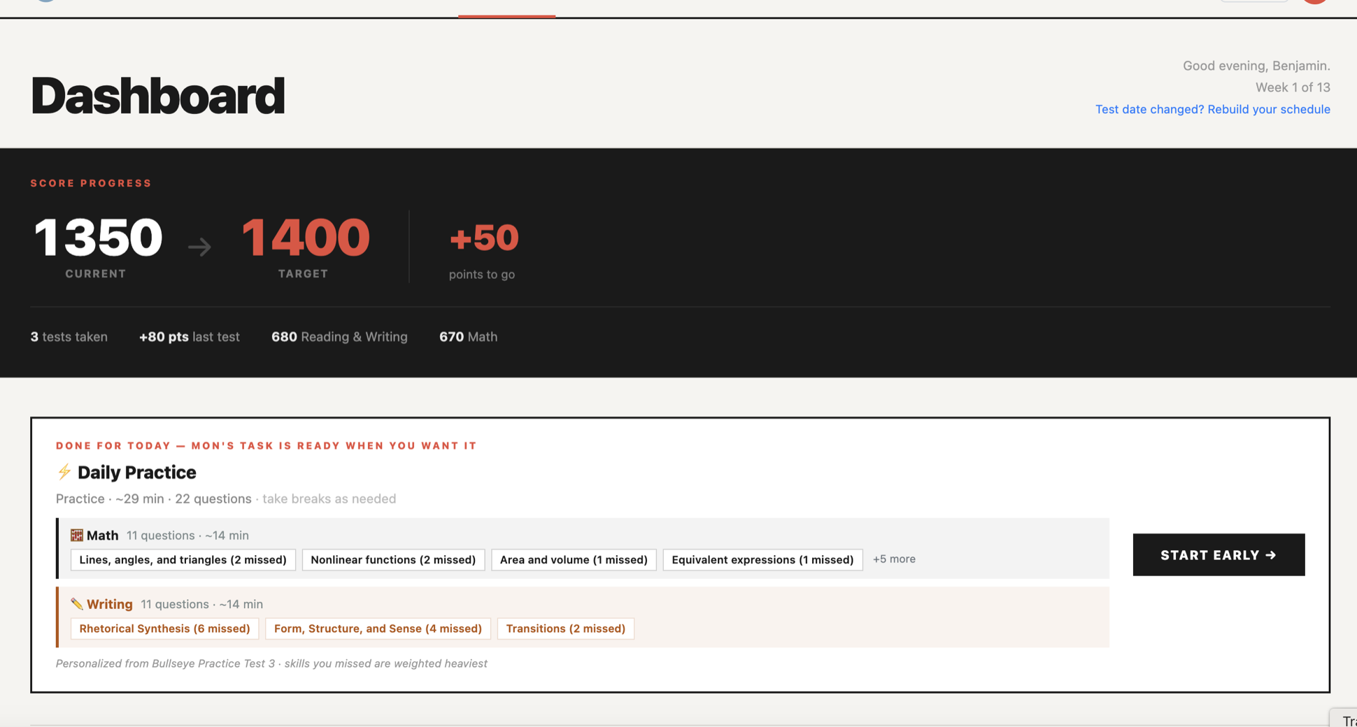 Dashboard — Daily Practice