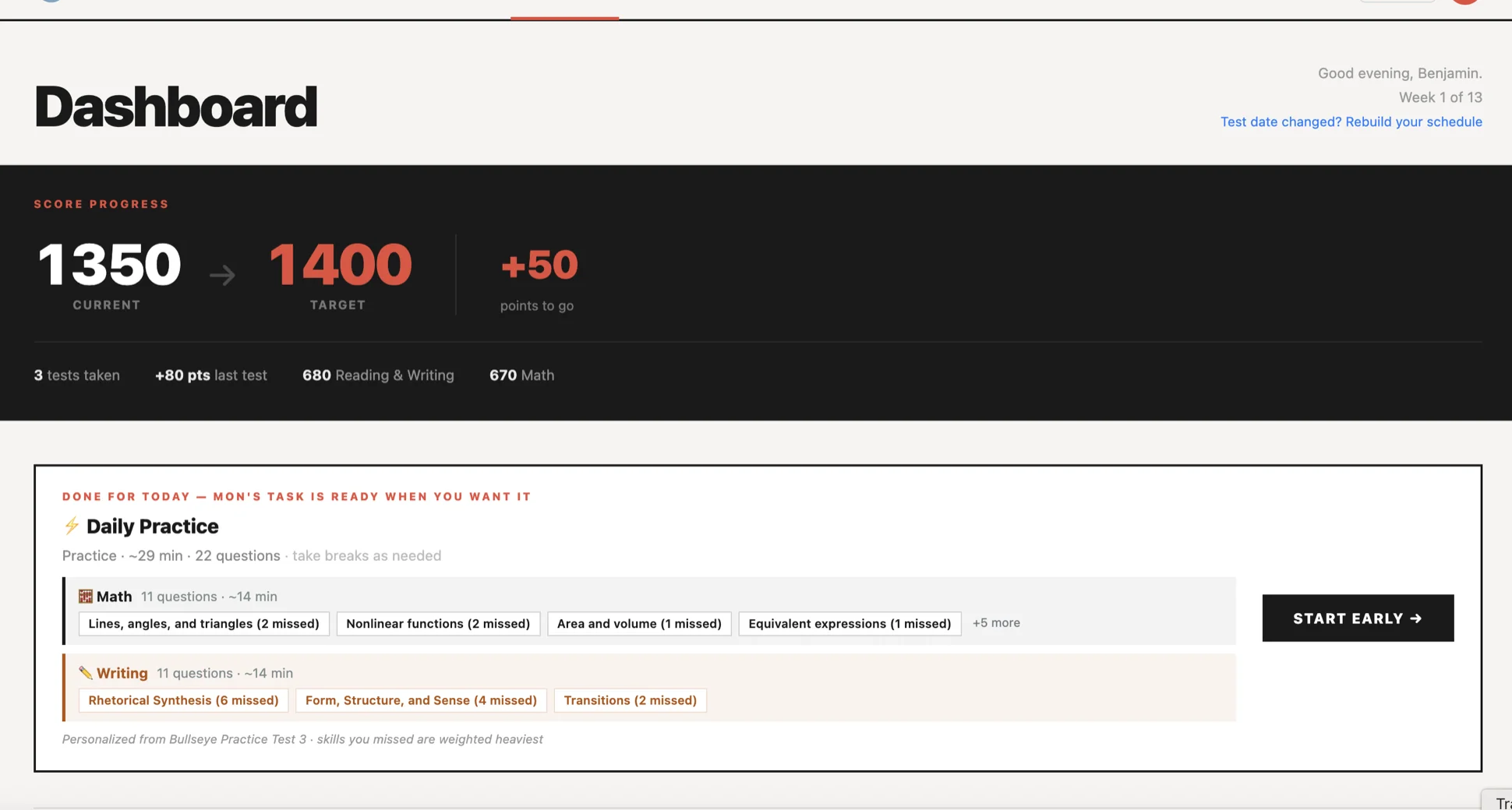 Dashboard — Daily Practice