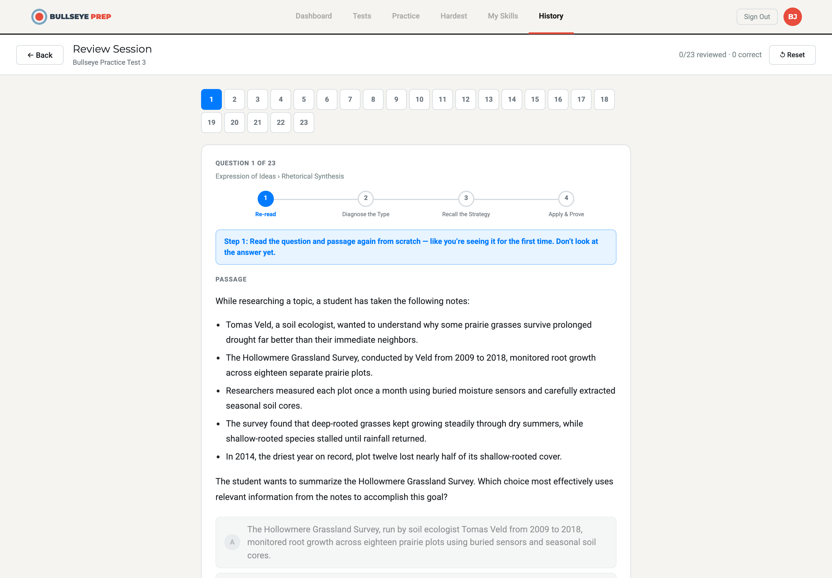 Reviewing a question with the Bullseye method