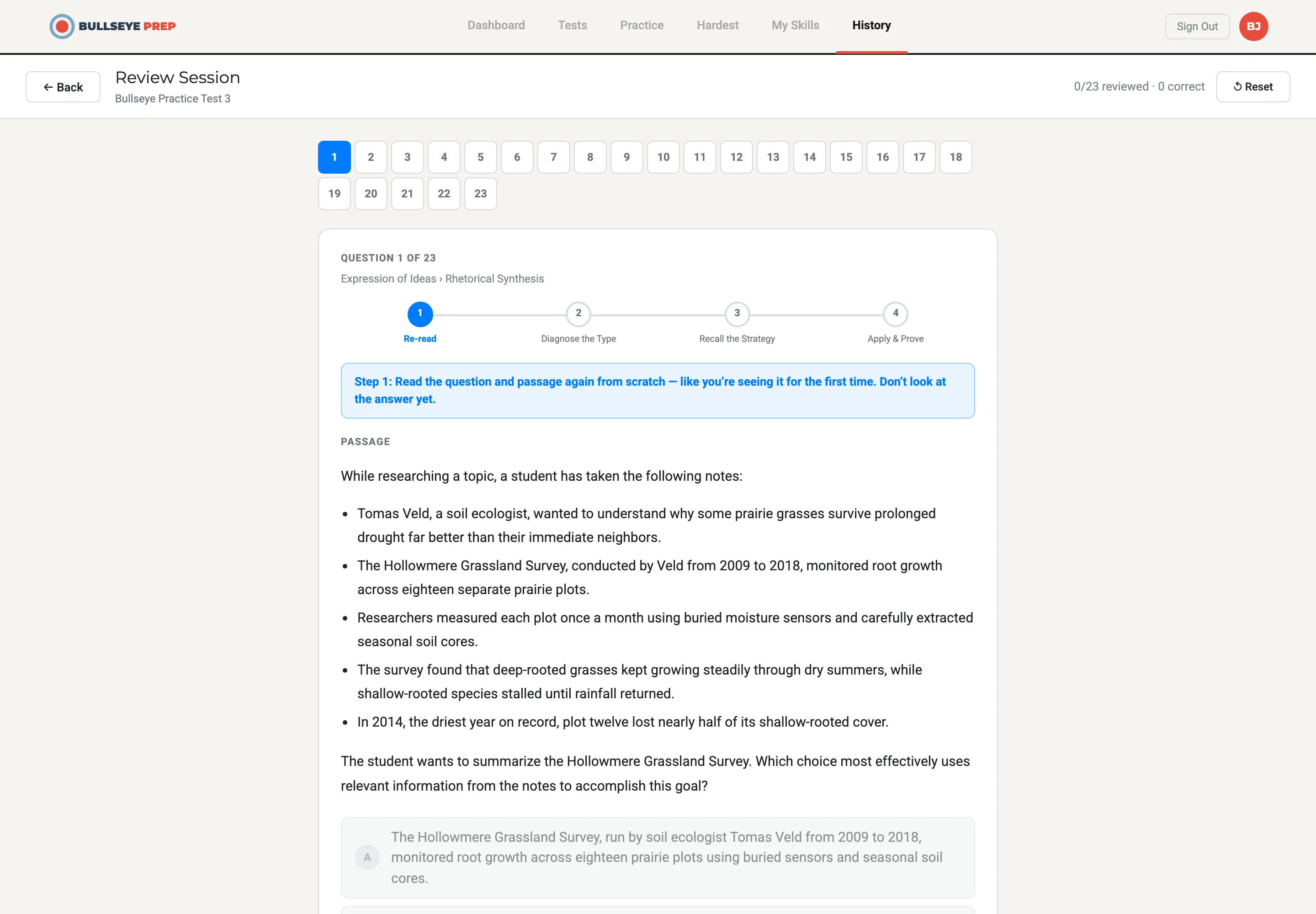 Reviewing a question with the Bullseye method
