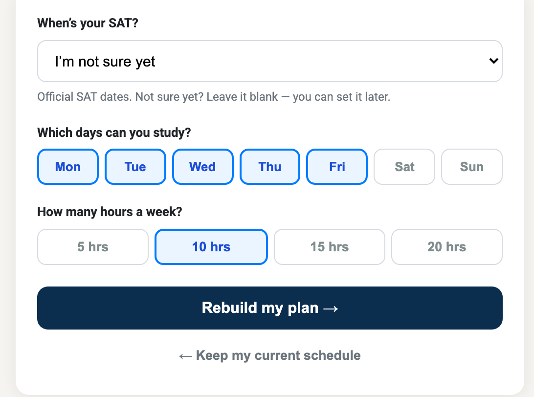 Set your test date and study days
